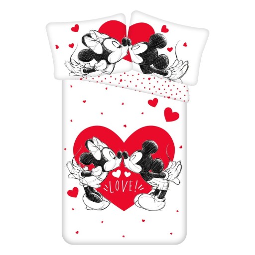 Lenjerie de pat pentru copii roșie-albă din bumbac pentru pat de o persoană 140x200 cm Mickey and Minnie "Love" – Jerry Fabrics