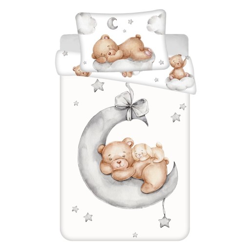 Lenjerie de pat pentru copii albă din bumbac pentru pătuț 100x135 cm Teddy Bear "Ribbon" – Jerry Fabrics