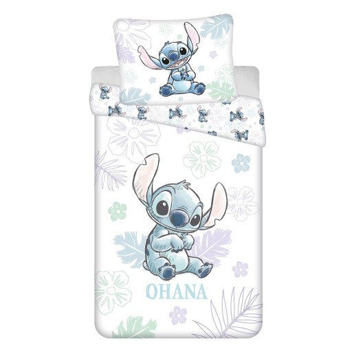 Lenjerie de pat pentru copii albă din bumbac pentru pat de o persoană 140x200 cm Lilo and Stitch "Ohana White" – Jerry Fabrics