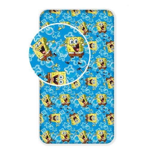 Cearceaf pentru copii albastru din bumbac cu elastic 90x200 cm Sponge Bob "Blue" – Jerry Fabrics