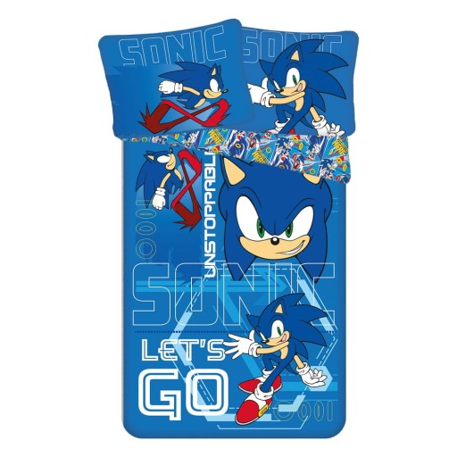 Lenjerie de pat pentru copii albastră din bumbac pentru pat de o persoană 140x200 cm Sonic "Let´s go" – Jerry Fabrics
