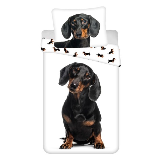 Lenjerie de pat pentru copii alb-negru din bumbac pentru pat de o persoană 140x200 cm Dachshund – Jerry Fabrics