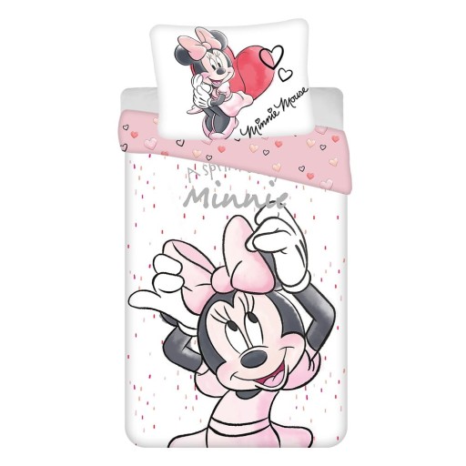 Lenjerie de pat pentru copii albă-roz din bumbac pentru pat de o persoană 140x200 cm Minnie "White" – Jerry Fabrics