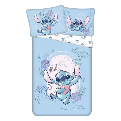 Lenjerie de pat pentru copii albastră din bumbac pentru pat de o persoană 140x200 cm Lilo and Stitch "Wave" – Jerry Fabrics