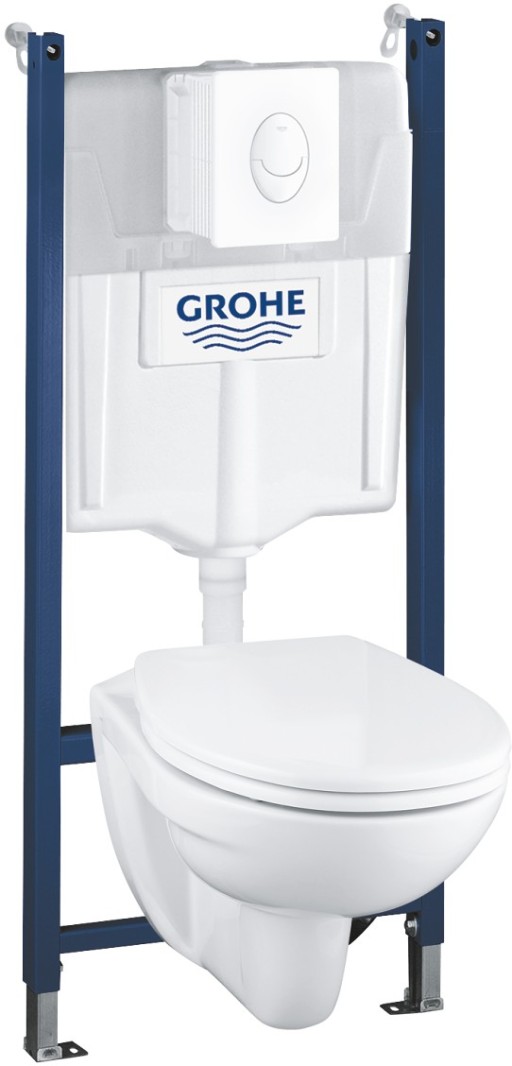 Set complet Grohe Solido Compact 4-in-1 cu vas wc Bau Ceramic  capac inchidere lenta  rezervor incastrat cu cadru si clapeta Skate Air alb