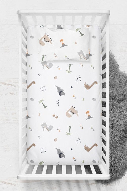 Set cearceaf de pat cu elastic pentru copii, Dinozor, Wheeppo, Bumbac Ranforce