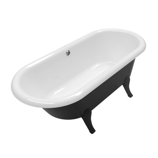 Cada freestanding Villeroy & Boch Hommage 177x77cm  ventil cu capac si preaplin crom  Pure Black  interior Alb Alpin