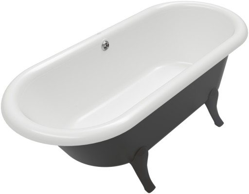 Cada freestanding Villeroy & Boch Hommage 177x77cm  ventil cu capac si preaplin crom  Pure Black  interior Stone White