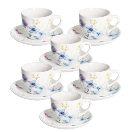 Set 6 cesti de ceai cu farfurie Iris Florenne, Tognana, 200 ml, New Bone China, multicolor