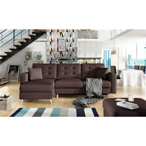 Coltar extensibil reversibil 3 locuri ELTAP, AsgL-06, Asgard, 248x162x93 cm, lemn/poliester, maro