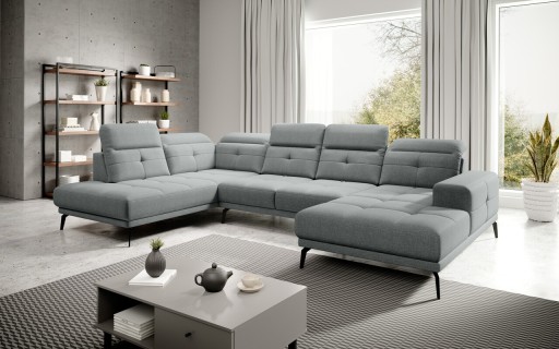 Coltar stanga 6 locuri ELTAP, LT-04VER, Bretan, 350x205x107 cm, lemn/poliester, gri deschis