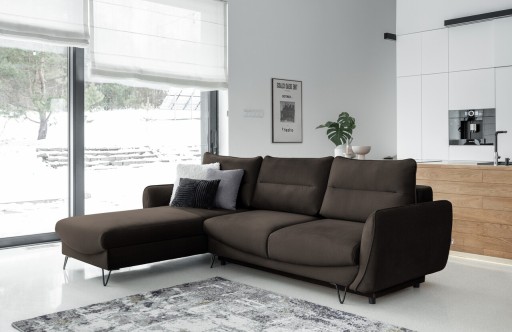 Coltar extensibil stanga 3 locuri ELTAP, LT-22NU, Silva, 276x201x100 cm, lemn/poliester, maro inchis