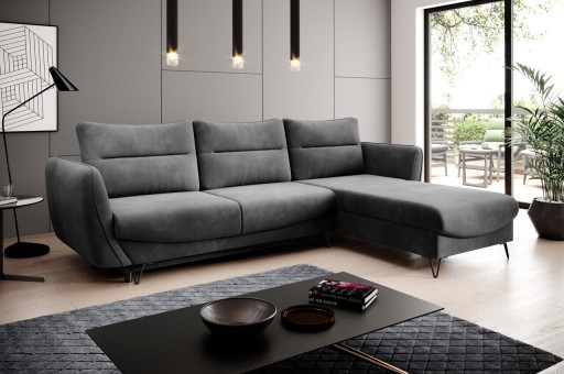 Coltar extensibil dreapta 3 locuri ELTAP, RT-06LO, Silva, 276x201x100 cm, lemn/poliester, gri inchis