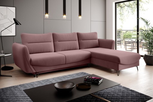 Coltar extensibil dreapta 3 locuri ELTAP, RT-24VE, Silva, 276x201x100 cm, lemn/poliester, roz inchis