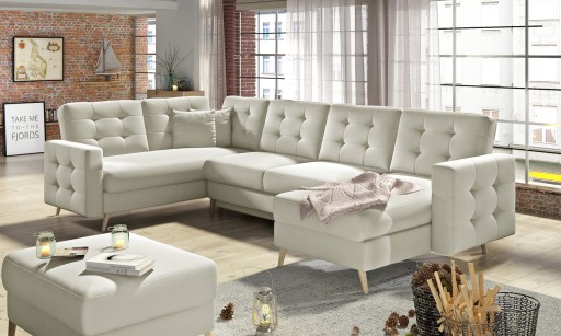 Coltar extensibil reversibil 5 locuri ELTAP, AsdU-09, Asgard, 326x202x93 cm, lemn/poliester, bej deschis