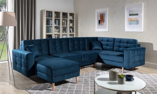 Coltar extensibil reversibil 5 locuri ELTAP, AsdU-20, Asgard, 326x202x93 cm, lemn/poliester, albastru inchis