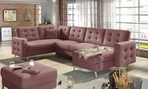 Coltar extensibil reversibil 5 locuri ELTAP, AsdU-21, Asgard, 326x202x93 cm, lemn/poliester, roz inchis