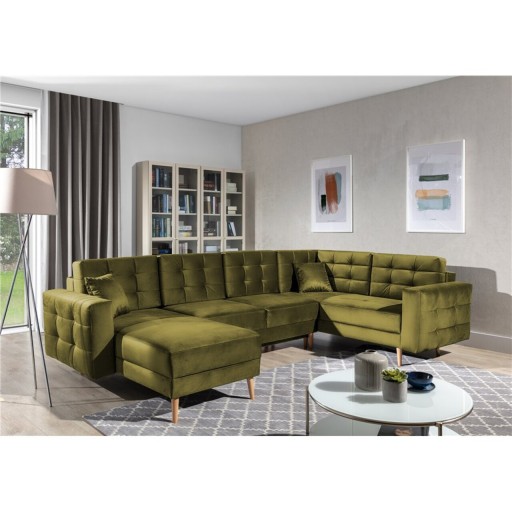 Coltar extensibil reversibil 5 locuri ELTAP, AsdU-55, Asgard, 326x202x93 cm, lemn/poliester, verde olive
