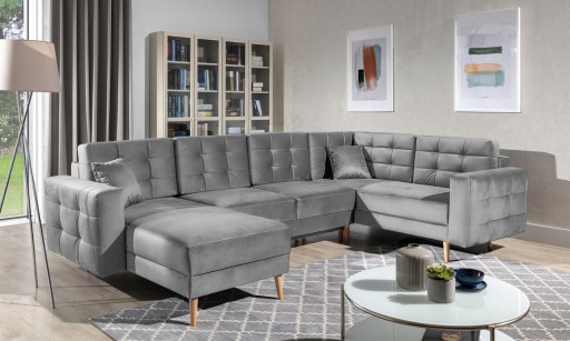 Coltar extensibil reversibil 5 locuri ELTAP, AsdU-59, Asgard, 326x202x93 cm, lemn/poliester, gri deschis