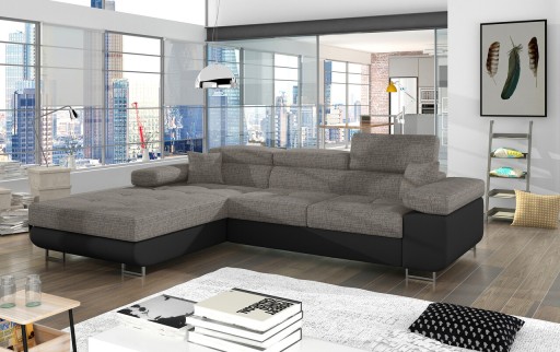 Coltar extensibil stanga 4 locuri ELTAP, Armd-15, Armando, 289x203x85 cm, lemn/poliester, gri/negru