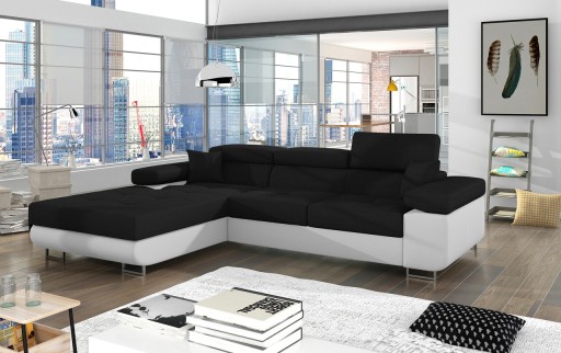 Coltar extensibil stanga 4 locuri ELTAP, Armd-19, Armando, 289x203x85 cm, lemn/poliester, negru/alb
