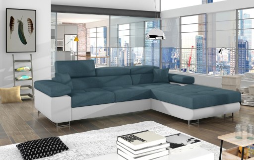 Coltar extensibil dreapta 4 locuri ELTAP, Armd-45, Armando, 289x203x85 cm, lemn/poliester, albastru/alb
