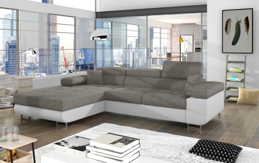 Coltar extensibil stanga 4 locuri ELTAP, Armd-55, Armando, 289x203x85 cm, lemn/poliester, gri/alb