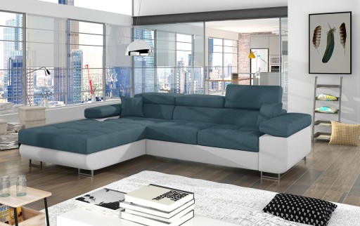 Coltar extensibil stanga 4 locuri ELTAP, Armd-68, Armando, 289x203x85 cm, lemn/poliester, albastru/alb