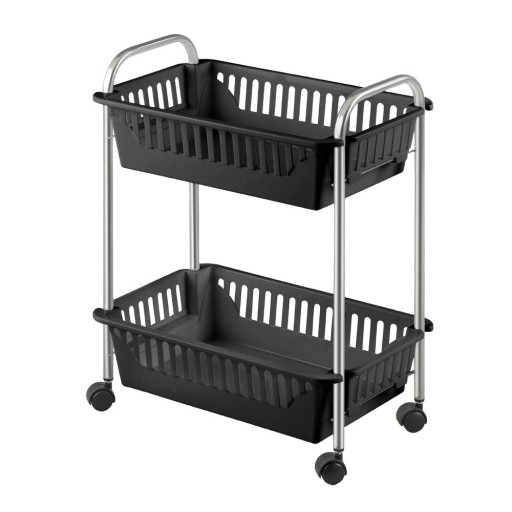 Etajeră pe roți neagră 41x52x26 cm Oslo – Metaltex