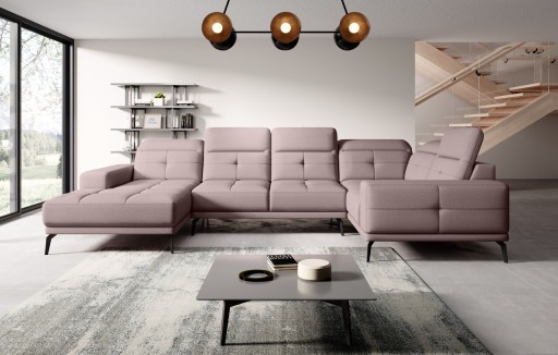 Coltar dreapta 6 locuri ELTAP, RT-101GO, Neviro, 350x201x77 cm, lemn/poliester, roz deschis