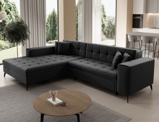 Coltar extensibil stanga 4 locuri ELTAP, Sol-03, Solange, 292x196x84 cm, lemn/poliester, negru