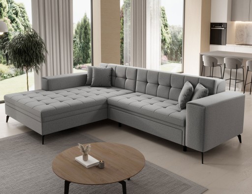 Coltar extensibil stanga 4 locuri ELTAP, Sol-10, Solange, 292x196x84 cm, lemn/poliester, gri deschis