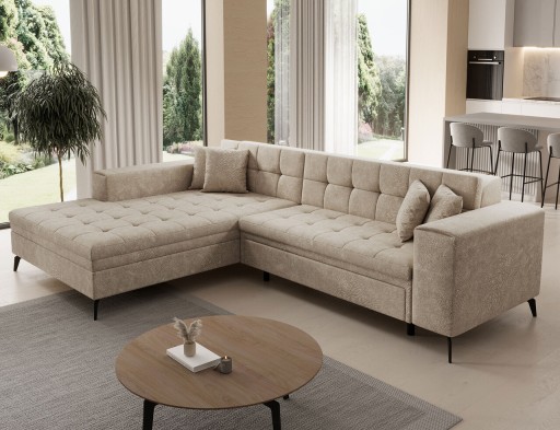 Coltar extensibil stanga 4 locuri ELTAP, Sol-13, Solange, 292x196x84 cm, lemn/poliester, bej deschis