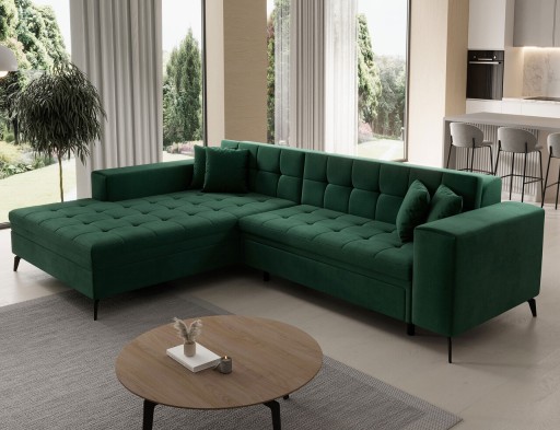 Coltar extensibil stanga 4 locuri ELTAP, Sol-18, Solange, 292x196x84 cm, lemn/poliester, verde inchis