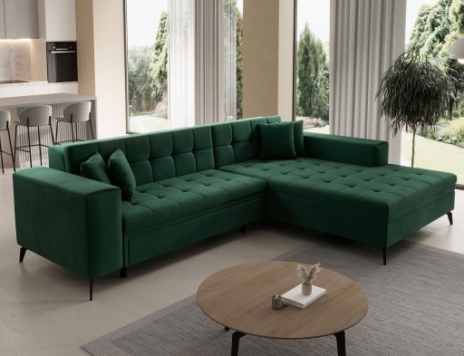 Coltar extensibil dreapta 4 locuri ELTAP, Sol-39, Solange, 292x196x84 cm, lemn/poliester, verde inchis