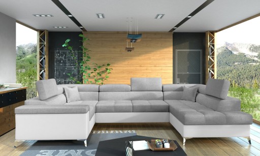 Coltar extensibil dreapta 6 locuri ELTAP, Th-10, Thiago, 342x208x88 cm, lemn/poliester, gri deschis/alb