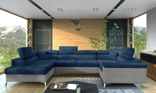 Coltar extensibil stanga 6 locuri ELTAP, Th-42, Thiago, 342x208x88 cm, lemn/poliester, albastru inchis/gri deschis