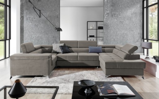 Coltar extensibil dreapta 6 locuri ELTAP, Th-67, Thiago, 342x208x88 cm, lemn/poliester, bej inchis