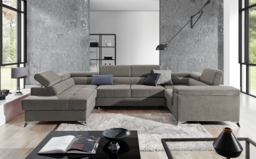 Coltar extensibil stanga 6 locuri ELTAP, Th-68, Thiago, 342x208x88 cm, lemn/poliester, bej inchis