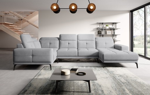 Coltar stanga 6 locuri ELTAP, LT-04SO, Neviro, 350x201x77 cm, lemn/poliester, gri deschis
