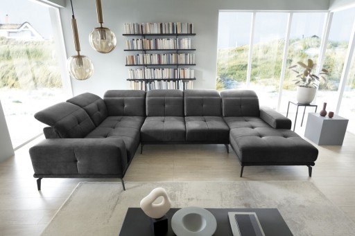 Coltar stanga 6 locuri ELTAP, LT-05NU, Neviro, 350x201x77 cm, lemn/poliester, gri inchis