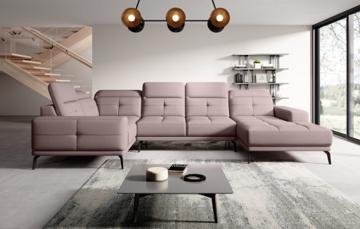 Coltar stanga 6 locuri ELTAP, LT-101GO, Neviro, 350x201x77 cm, lemn/poliester, roz deschis