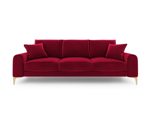 Canapea, Madara, Mazzini Sofas, 3 locuri, gold legs, 222x102x90 cm, catifea, rosu vin