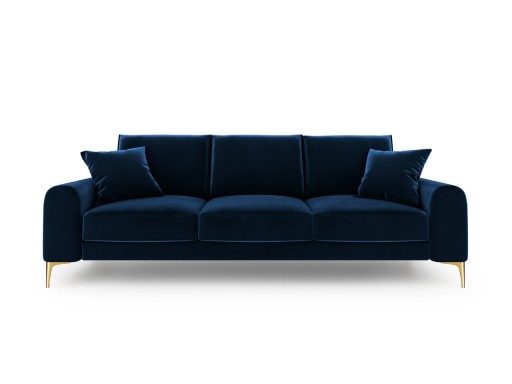 Canapea, Madara, Mazzini Sofas, 3 locuri, gold legs, 222x102x90 cm, catifea, albastru regal