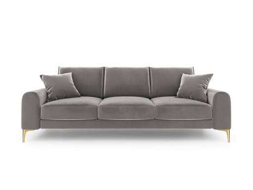 Canapea, Madara, Mazzini Sofas, 3 locuri, gold legs, 222x102x90 cm, catifea, gri deschis