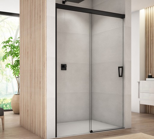 Usa de dus culisanta Ronal (SanSwiss) Cadura CAS2G 120cm  orientare stanga  sticla AquaPerle 6mm  profil negru mat