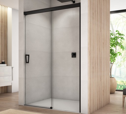 Usa de dus culisanta Ronal (SanSwiss) Cadura CAS2D 140cm  orientare dreapta  sticla AquaPerle 6mm  profil negru mat