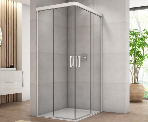 Usa de dus culisanta cu parte fixa Ronal (SanSwiss) Cadura CAE2G 90cm  orientare stanga  sticla AquaPerle 6mm  profil alb mat