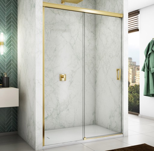 Usa de dus culisanta Ronal (SanSwiss) Cadura CAS2G 120cm  orientare stanga  sticla AquaPerle 6mm  profil auriu