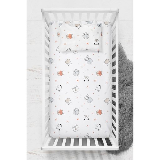 Cearceaf pentru copii alb din bumbac ranforcé pentru pătuț 100x150 cm Safari – Mijolnir